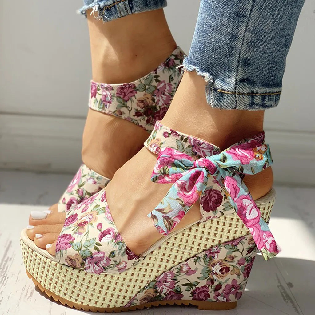 Emma - Floral Wedge Sandals